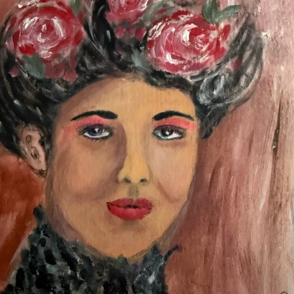 Linda Klassen Mixed Media Portrait Art Wood Panel 10x10 - Picture 3 of 6